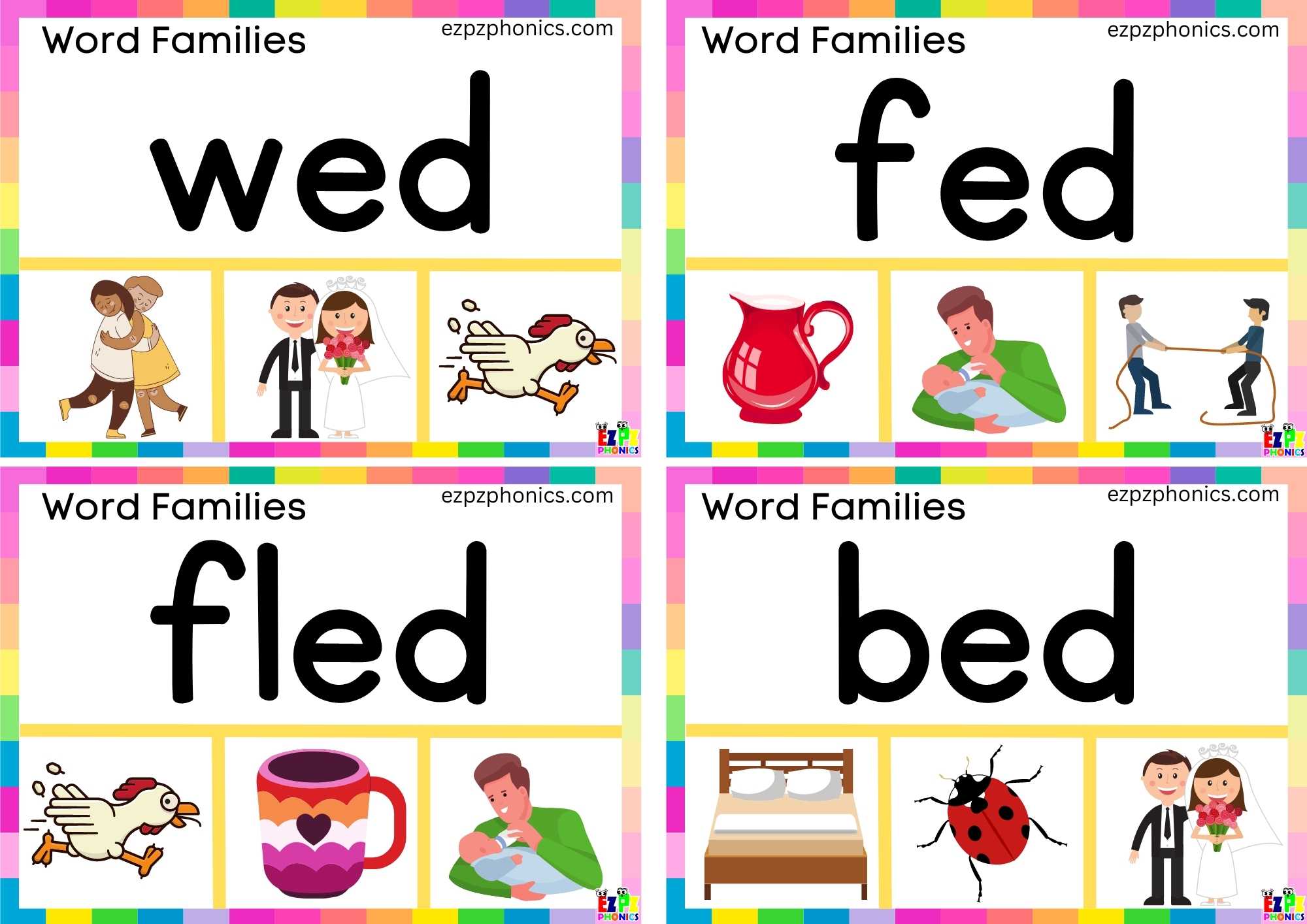 Read the word and clip the correct image Clip cards Word Family ed group 1